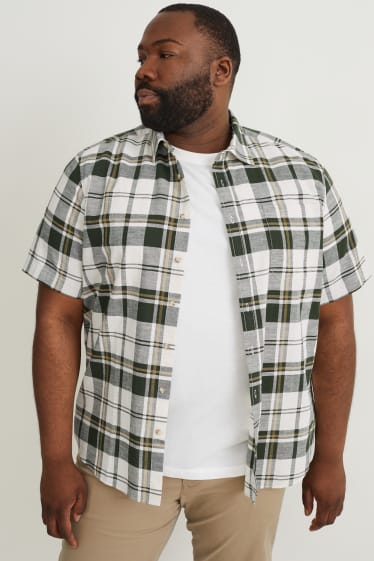 Heren XL - Overhemd - regular fit - kent - geruit - wit / groen