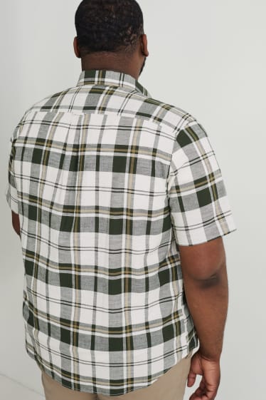 Heren XL - Overhemd - regular fit - kent - geruit - wit / groen
