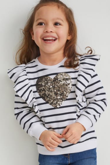 Toddler Girls - Bluză de molton - aspect lucios - cu dungi - alb / albastru
