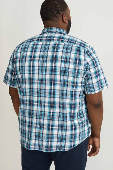 Heren XL - Overhemd - regular fit - kent - geruit - turquoise