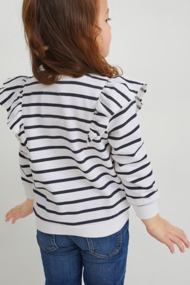 Toddler Girls - Bluză de molton - aspect lucios - cu dungi - alb / albastru