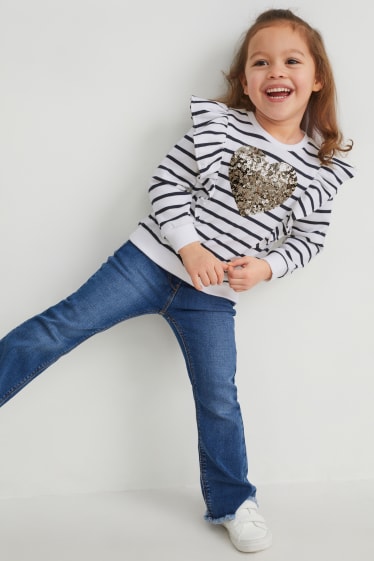 Toddler Girls - Bluză de molton - aspect lucios - cu dungi - alb / albastru