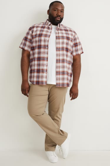 Caballero XL - Camisa - regular fit - kent - de cuadros - blanco / naranja