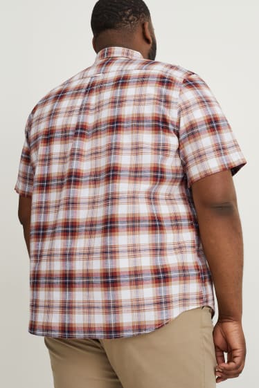 Heren XL - Overhemd - regular fit - kent - geruit - wit / oranje