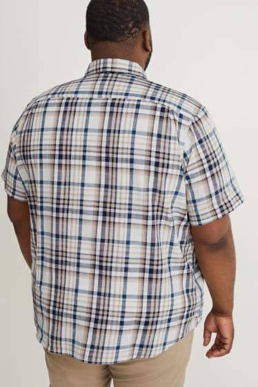 Heren XL - Overhemd - regular fit - kent - geruit - licht beige