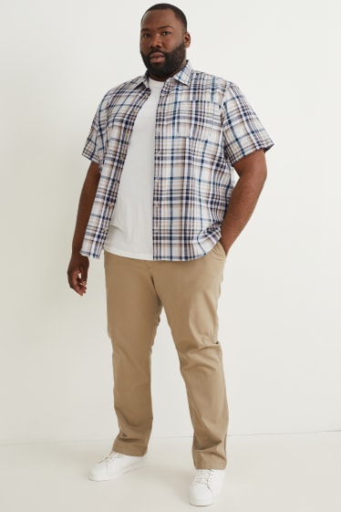 Heren XL - Overhemd - regular fit - kent - geruit - licht beige
