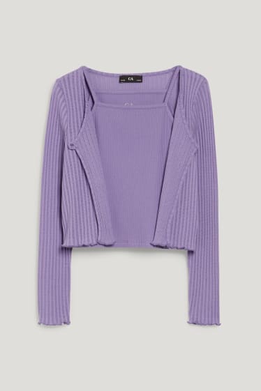 Kids Girls - Set - cardigan tricotat și top - 2 piese - violet deschis
