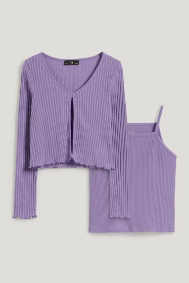 Kids Girls - Set - cardigan tricotat și top - 2 piese - violet deschis