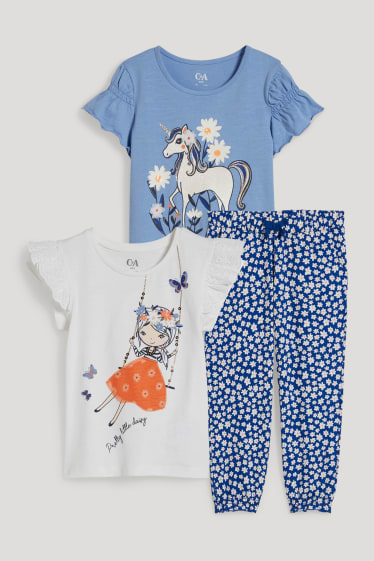 Exclusief online - Set - 2 T-shirts en jersey broek - 3-delig - crème wit