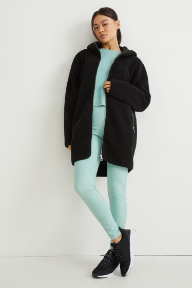 Donna - Giacca in pelo teddy con cappuccio - nero