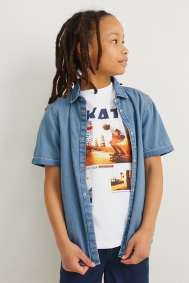 Kids Boys - Set - denim shirt and short sleeve T-shirt - 2 piece - blue