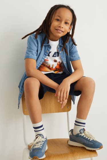 Kids Boys - Set - denim shirt and short sleeve T-shirt - 2 piece - blue