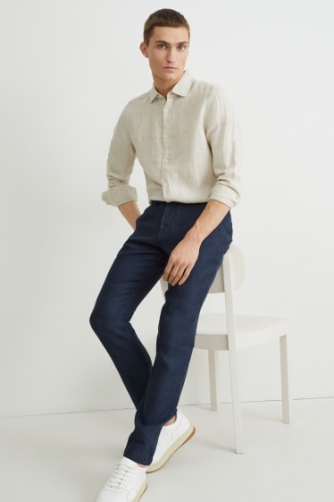 Uomo - Pantaloni chino di lino - regular fit - blu scuro