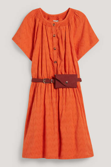 Dívčí - Šaty s páskem - oranžová