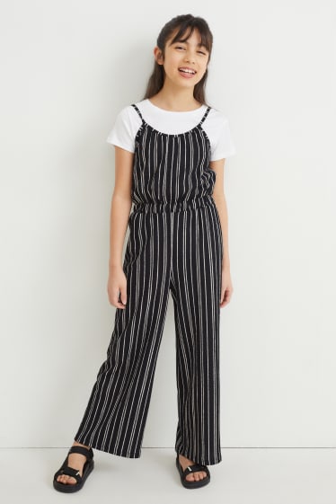 Kids Girls - Set - jumpsuit en T-shirt - 2-delig - zwart / wit