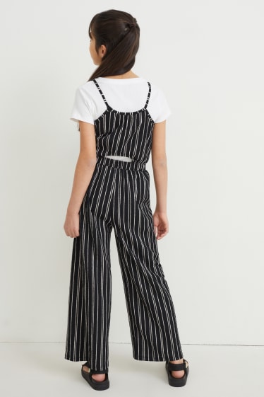 Kids Girls - Set - jumpsuit en T-shirt - 2-delig - zwart / wit