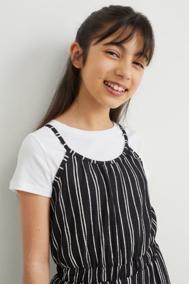 Kids Girls - Set - jumpsuit en T-shirt - 2-delig - zwart / wit