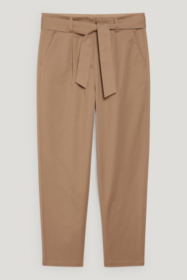 Dámské - Plátěné kalhoty - super high waist - tapered fit - hnědá