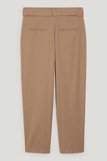 Dámské - Plátěné kalhoty - super high waist - tapered fit - hnědá