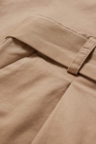 Dámské - Plátěné kalhoty - super high waist - tapered fit - hnědá