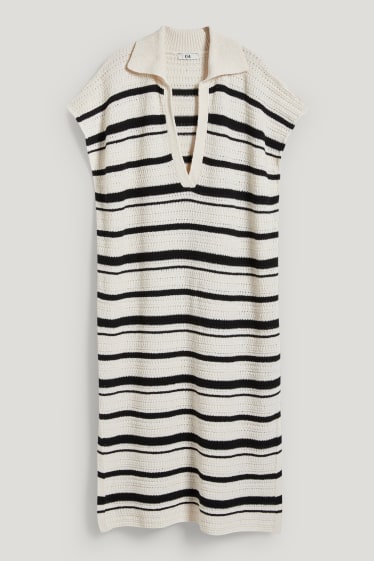 Damen - Strick-Kaftan - gestreift - cremeweiß