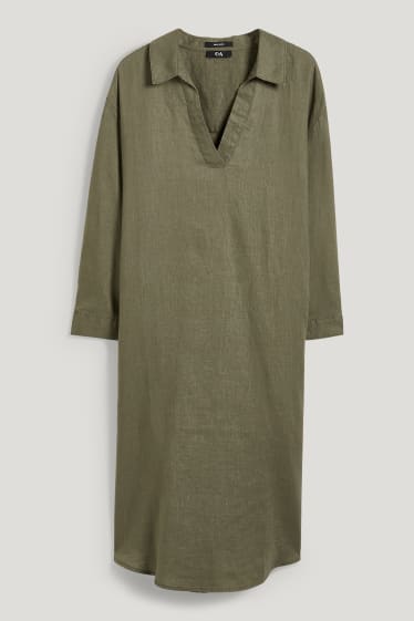 Women - Dress - with linen from EUROPEAN FLAX® - dark green