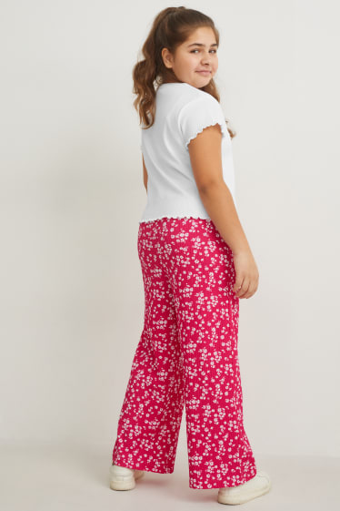 Dívčí - Rozšířené velikosti - souprava - tričko s krátkým rukávem a kalhoty - 2dílná - bílá/růžová