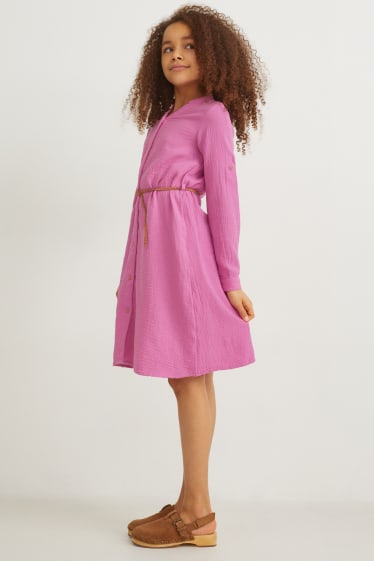 Batolata dívky - Halenkové šaty s páskem - světle fialová