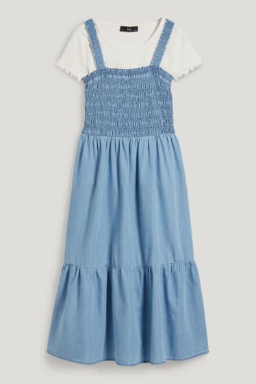 Bambine: - Set - maglia a maniche corte e vestito - 2 pezzi - azzurro