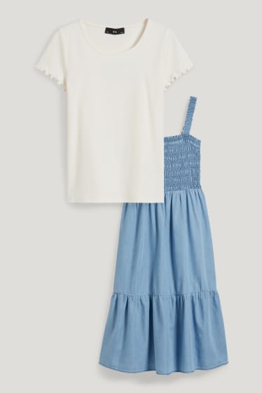 Bambine: - Set - maglia a maniche corte e vestito - 2 pezzi - azzurro