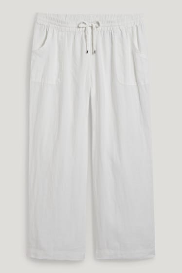 Dames - Linnen broek - mid waist - wide leg - wit