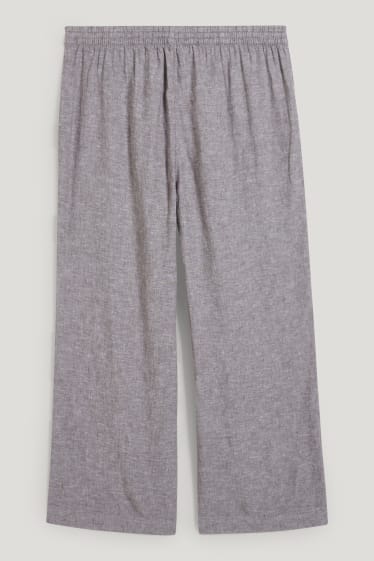 Dames - Pantalon - mid waist - wide leg - linnenmix - grijs-mix