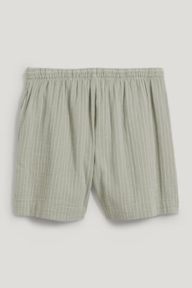 Damen - Pyjamashorts - gestreift - hellgrün