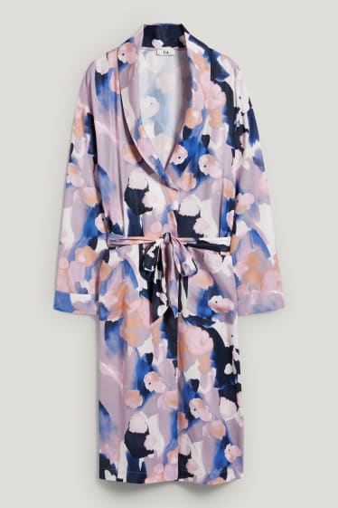 Mujer - Bata de raso - estampada - beige claro