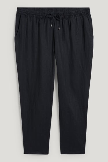 Damen - Leinenhose - Mid Waist - Tapered Fit - schwarz