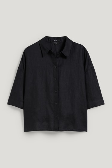 Dames - Linnen blouse - zwart