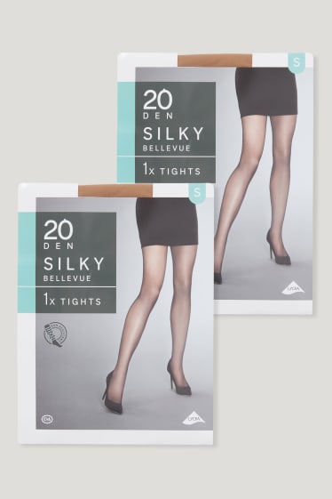 Damen - Multipack 2er - Feinstrumpfhose - 20 DEN - hellbraun