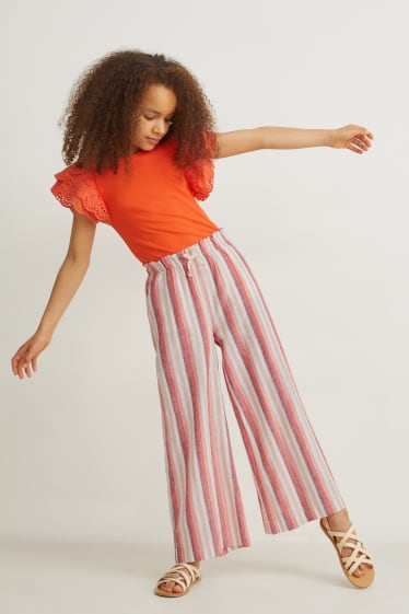 Niñas - Pantalón - mezcla de lino - de rayas - beis