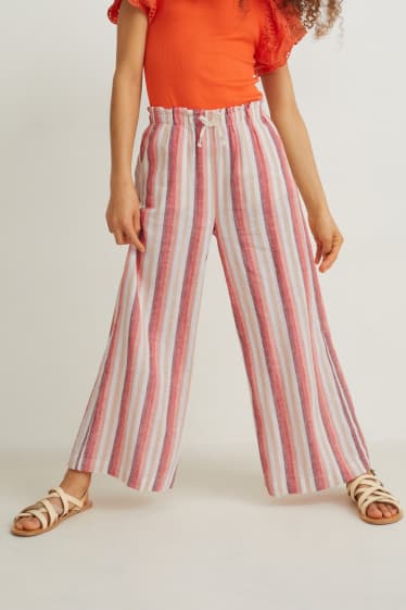 Niñas - Pantalón - mezcla de lino - de rayas - beis