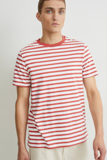 Uomo - T-shirt - a righe - terracotta