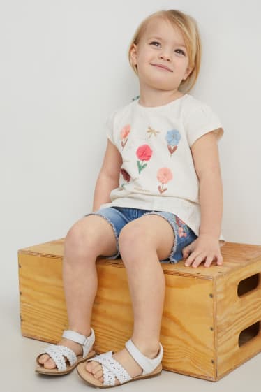 Małe dziewczynki - Zestaw - koszulka z krótkim rękawem i gumka do włosów owijka - 2 części - kremowobiały