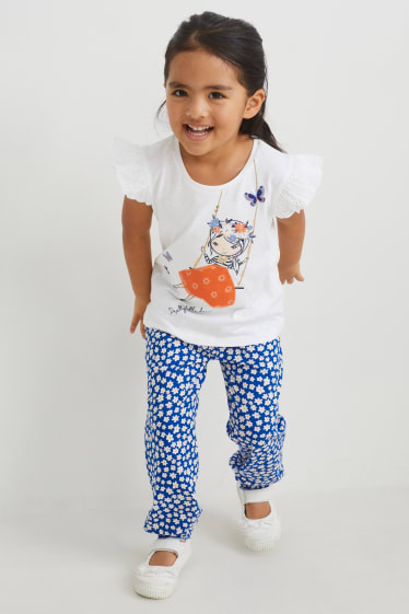 Exclusief online - Set - 2 T-shirts en jersey broek - 3-delig - crème wit