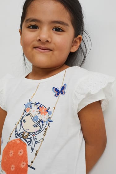 Exclusief online - Set - 2 T-shirts en jersey broek - 3-delig - crème wit