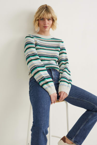 Donna - Maglione - a righe - verde