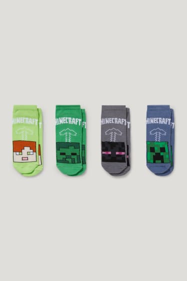 Bambini: - Confezione da 4 - Minecraft - calzini corti con motivo - verde