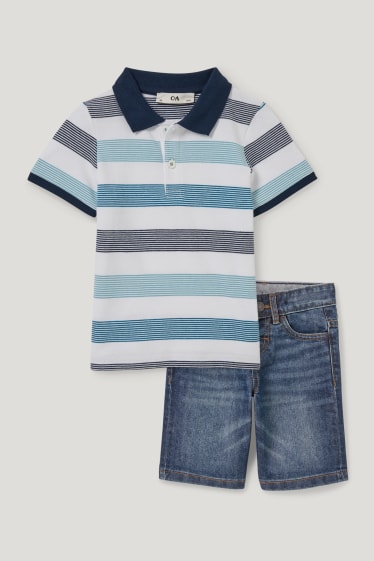 Garçons - Ensemble - polo et short en jean - 2 pièces - bleu
