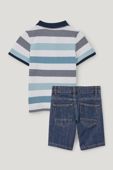 Garçons - Ensemble - polo et short en jean - 2 pièces - bleu