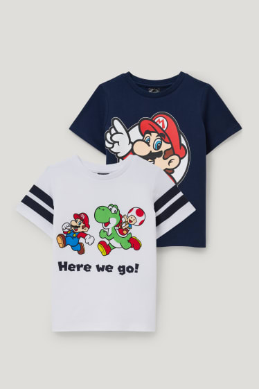 Garçons - Lot de 2 - Super Mario - T-shirts - bleu foncé