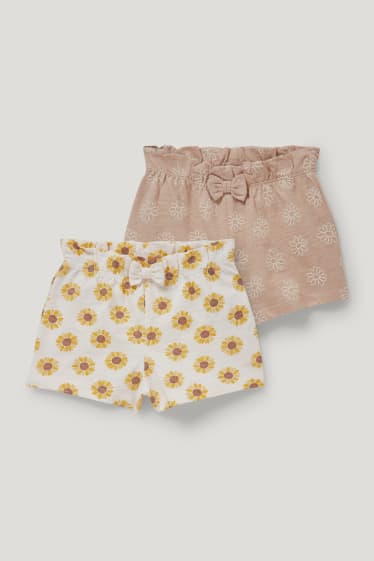 Baby Girls - Multipack 2 perechi - pantaloni scurți bebeluși - cu flori - alb-crem