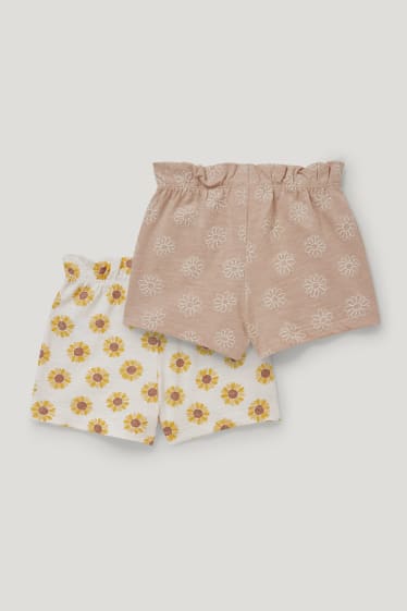 Baby Girls - Multipack 2 perechi - pantaloni scurți bebeluși - cu flori - alb-crem